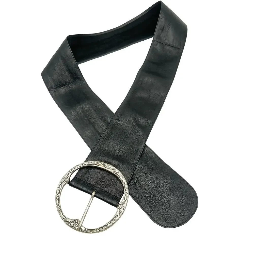 Chico's Black Leather Wide Belt Boho Whimsy Goth Goth Western Casual